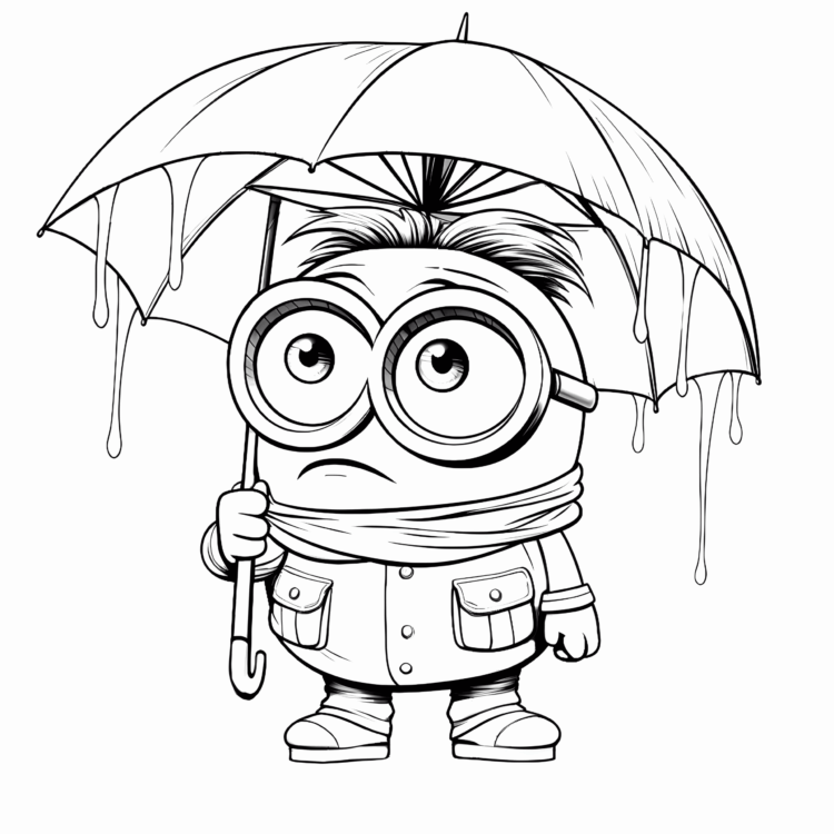 Minion coloring page with umbrella