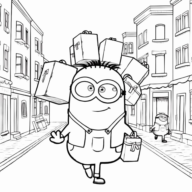 Coloring picture Minions and gifts