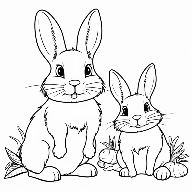 Coloring picture mother and baby rabbit
