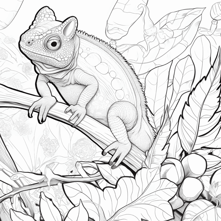 Coloring picture nature and chameleon