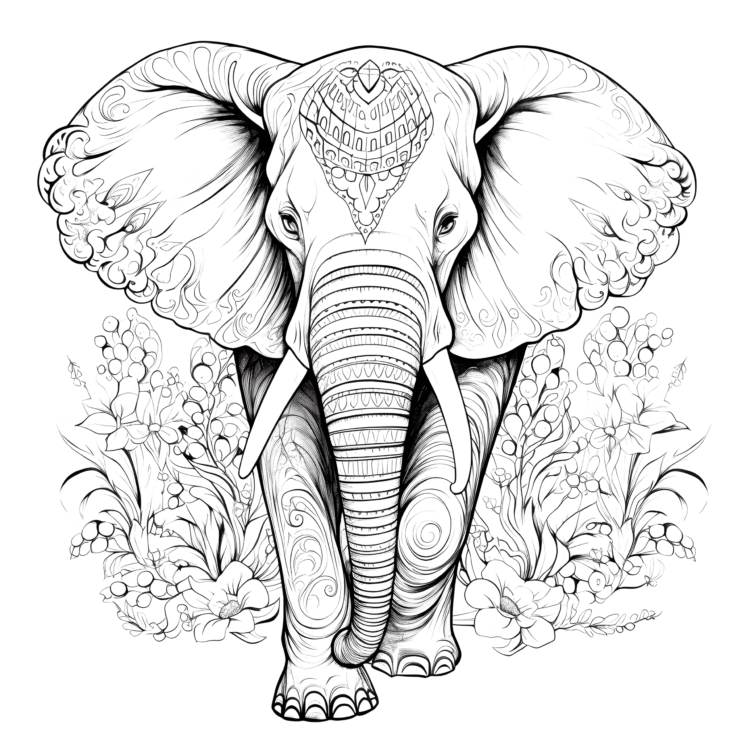 Dibujo para colorear naturaleza y elefante