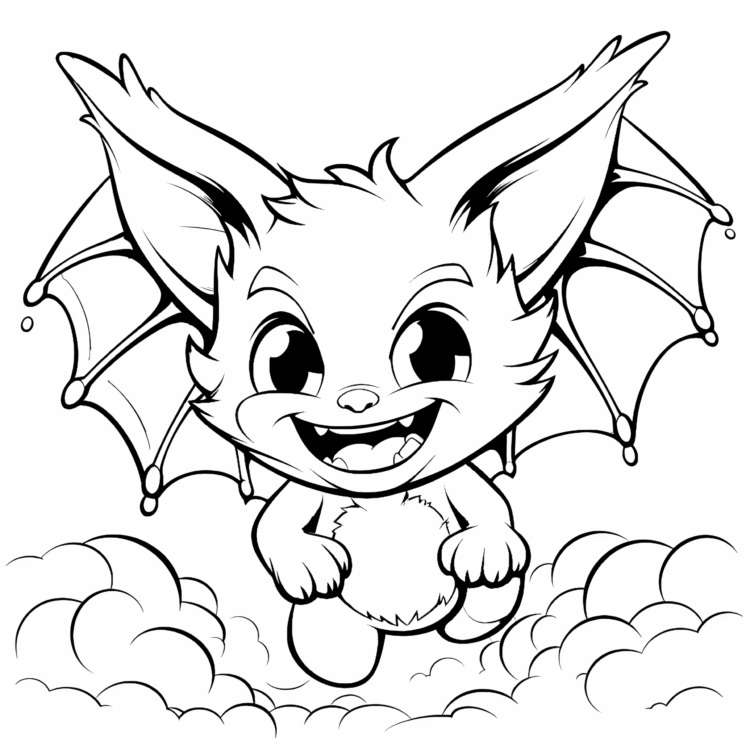 Ausmalbild Niedliche Baby-Fledermaus