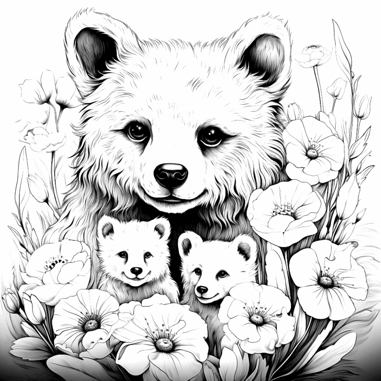 Ausmalbild Niedliche Bärenfamilie