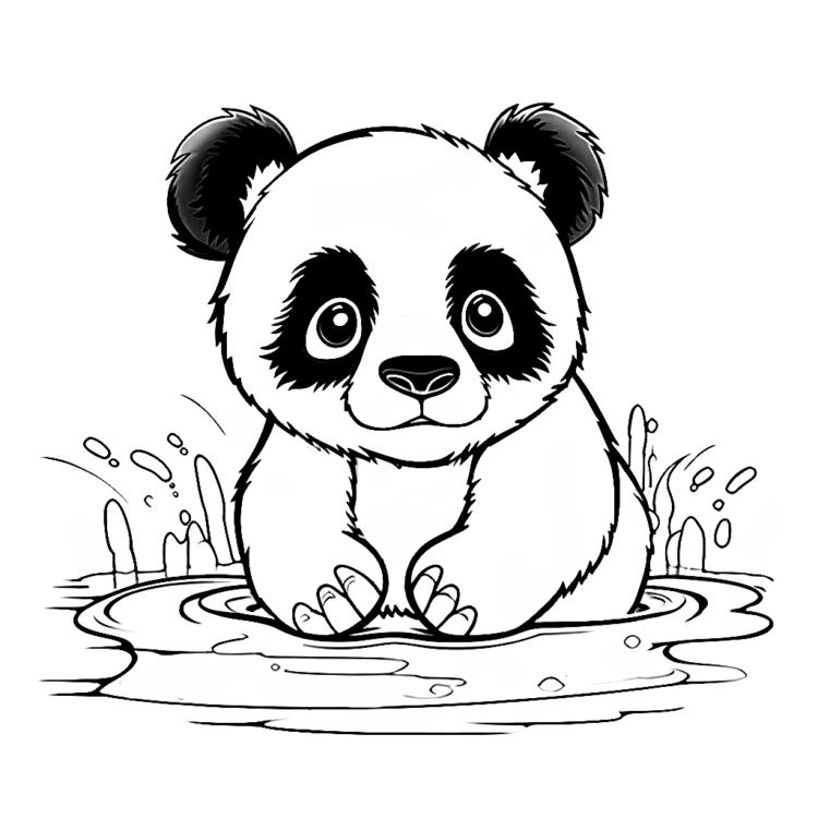 Coloring picture panda on the water