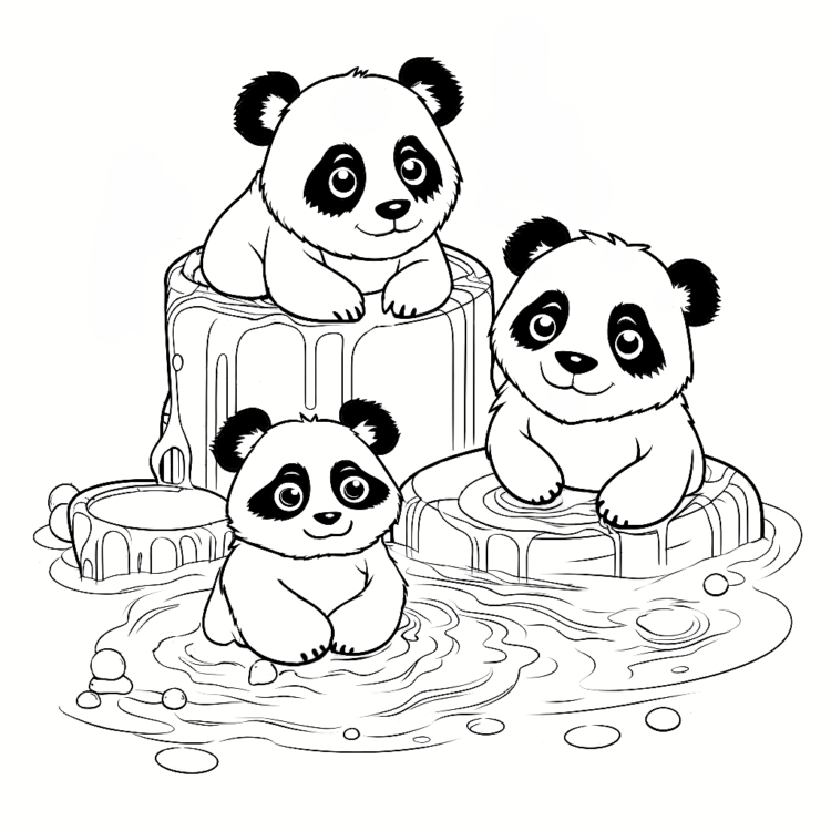 Coloring picture panda playing on the water