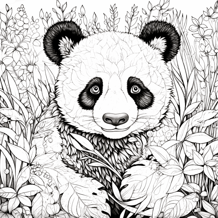 Dibujo para colorear panda y flores