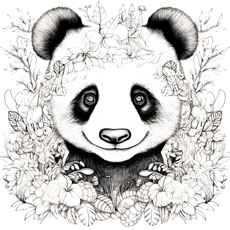 Dibujo para colorear panda y naturaleza