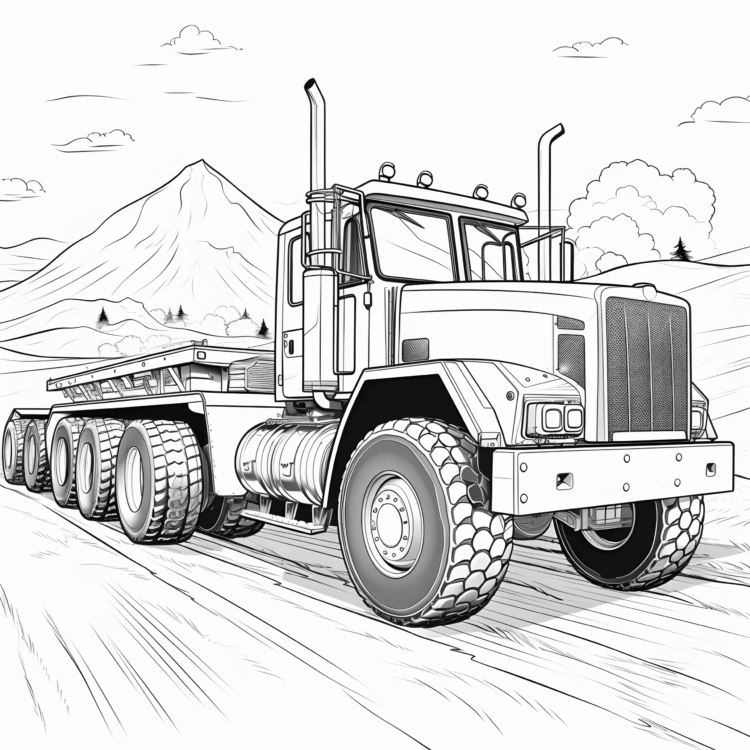 Coloring picture Giant tractor with trailer