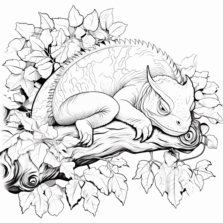 Coloring picture sleepy chameleon