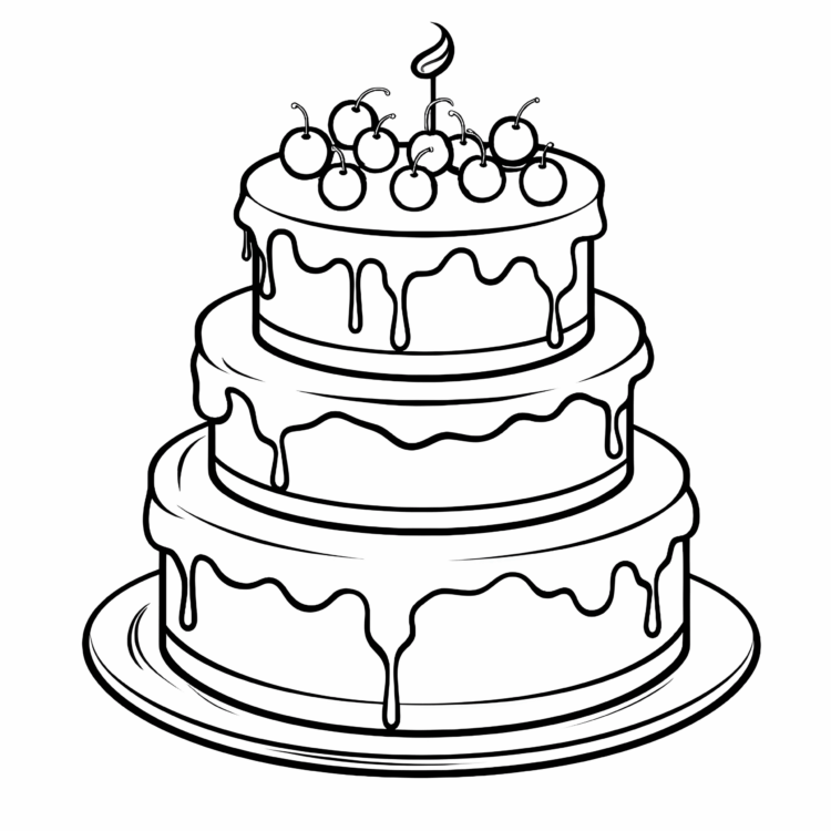 Dibujo para colorear tarta de cumpleaños dulce