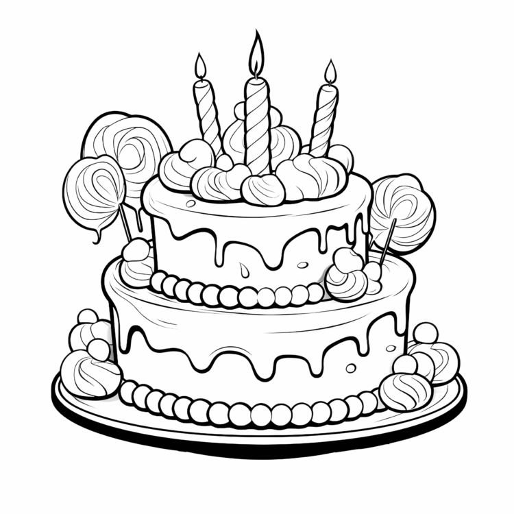 Dibujo para colorear tarta dulce para niños