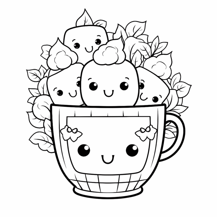 Dibujo para colorear taza de cacao con malvaviscos