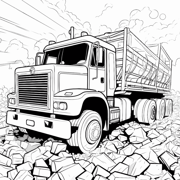 Ausmalbild Traktor mit Anhänger auf der Müllkippe