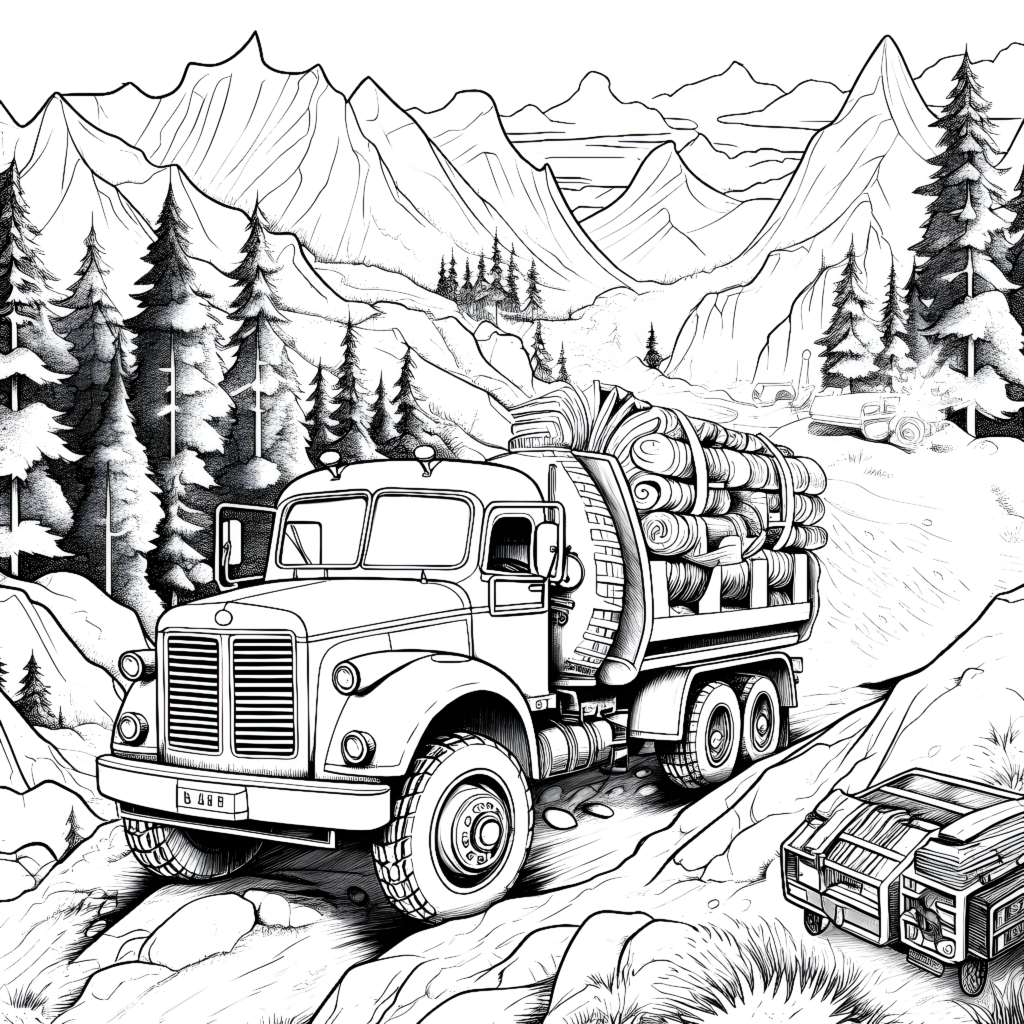  „Traktor mit Anhänger und Natur“– kostenloses Ausmalbild Bildidee 