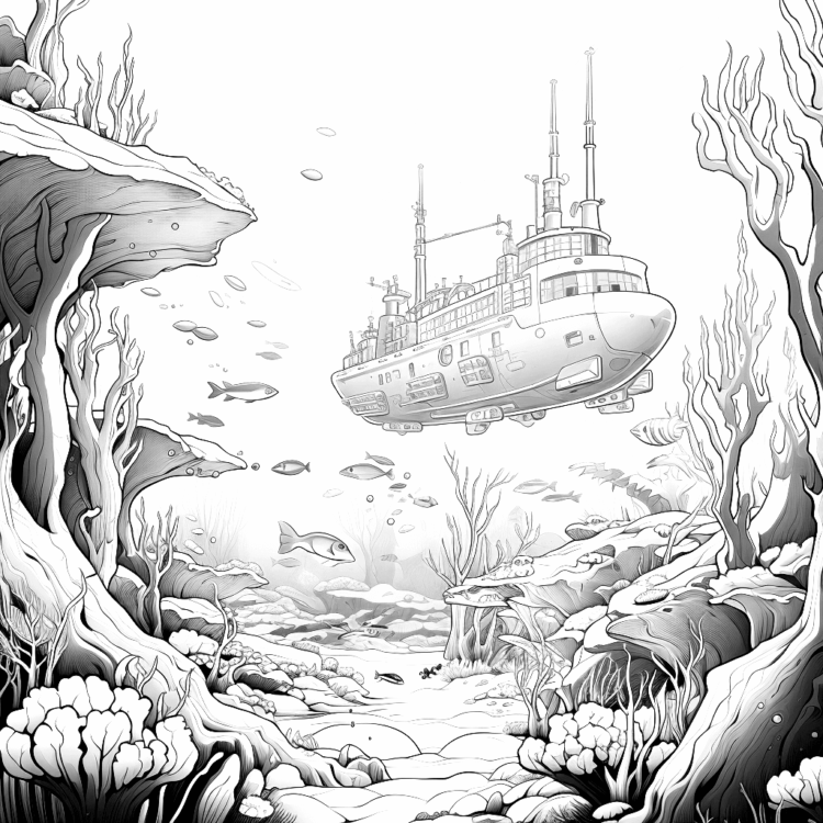 Dibujo para colorear vista submarina