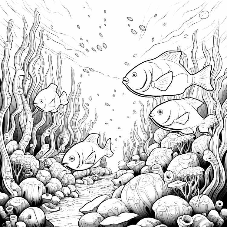 Ausmalbild Unterwasserfische