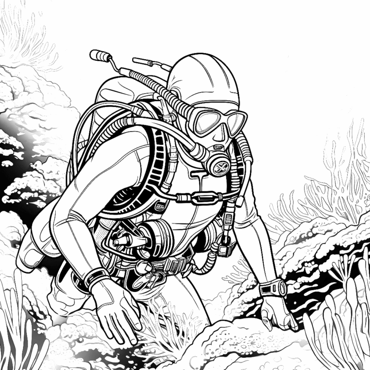 Dibujo para colorear buceador submarino