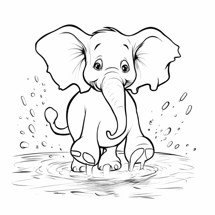 Dibujo para colorear elefante juguetón