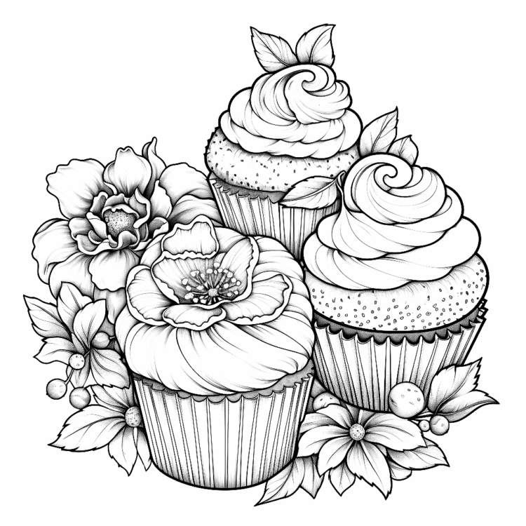 Dibujo para colorear de cuatro magdalenas