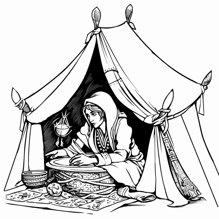 Coloring picture fortune teller at carnival