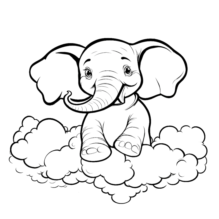 Ausmalbild Wolken und Elefant