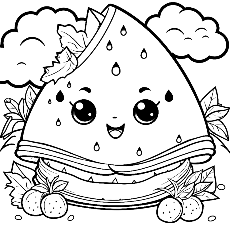 Ausmalbild Zwinkernde Wassermelonenscheibe