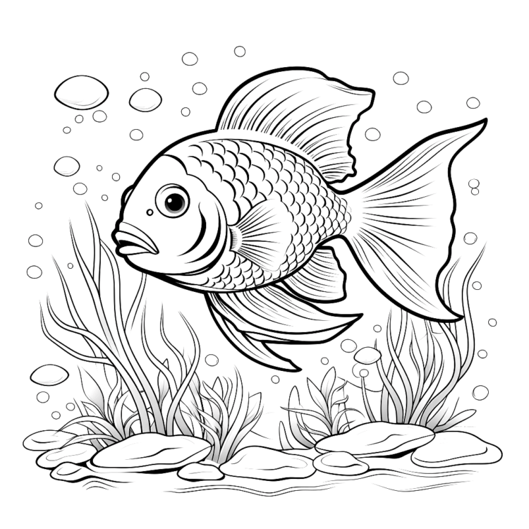 Dibujo para colorear de un pez bajo el agua