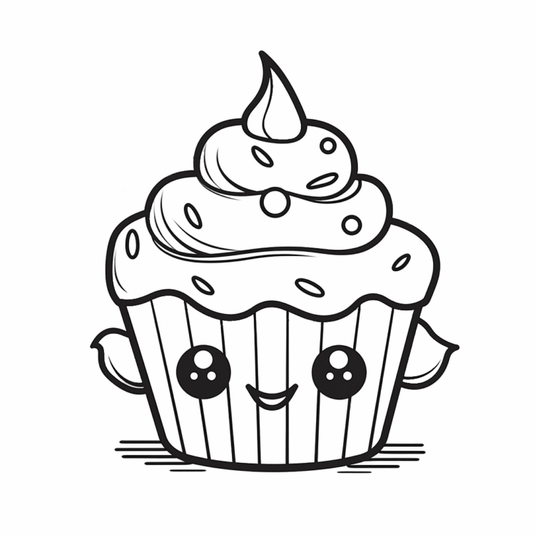 Coloring picture of a small cupcake