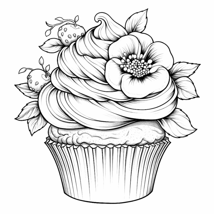Dibujo para colorear de una magdalena de flores