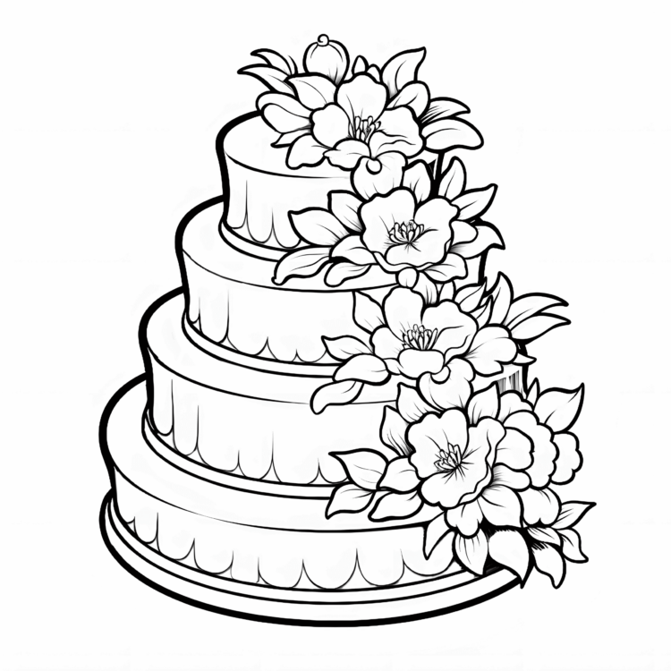 Ausmalbild großer floraler Kuchen