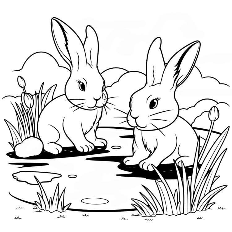 Dibujo para colorear jugando a los conejos