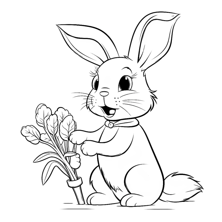 Coloring page plant and rabbit