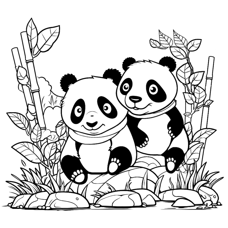 Pandas and bamboo plants