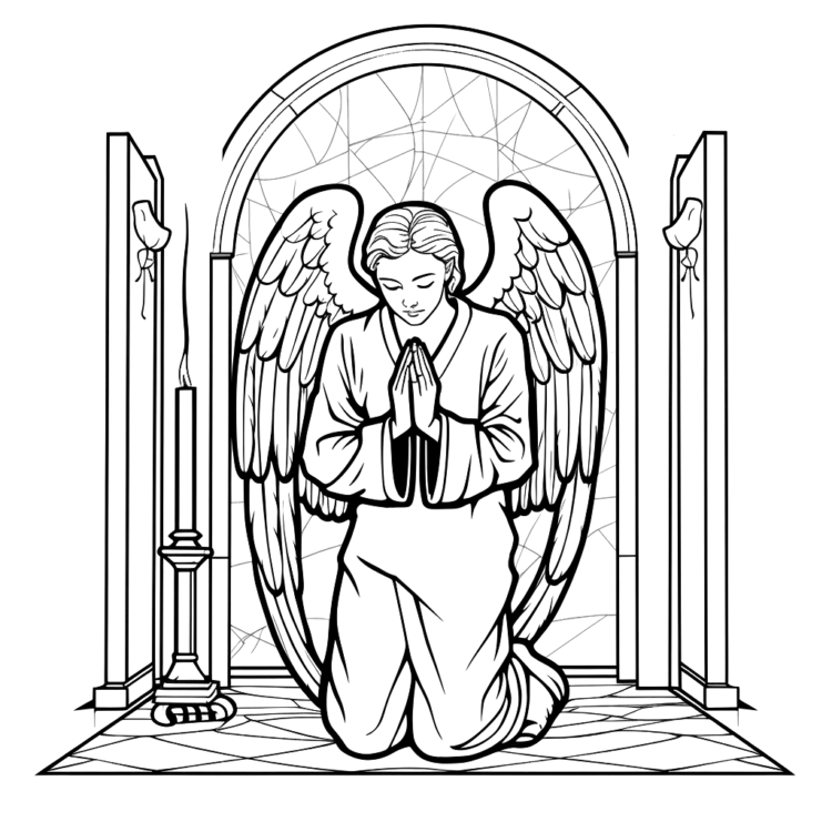 Coloring picture praying angel