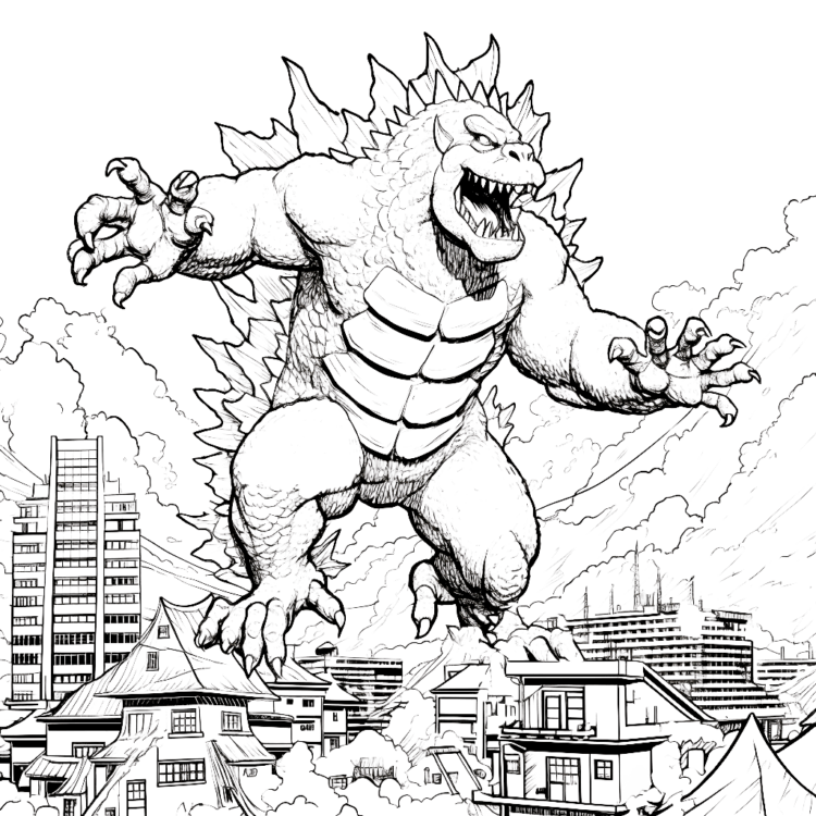 Ausmalbild Biestiger Godzilla