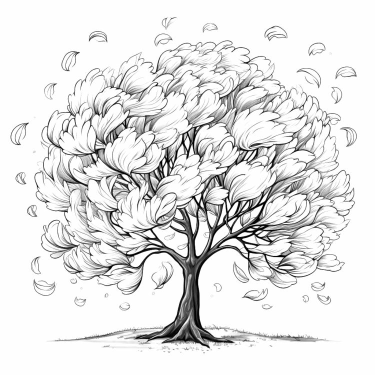 Página para colorear del árbol frondoso