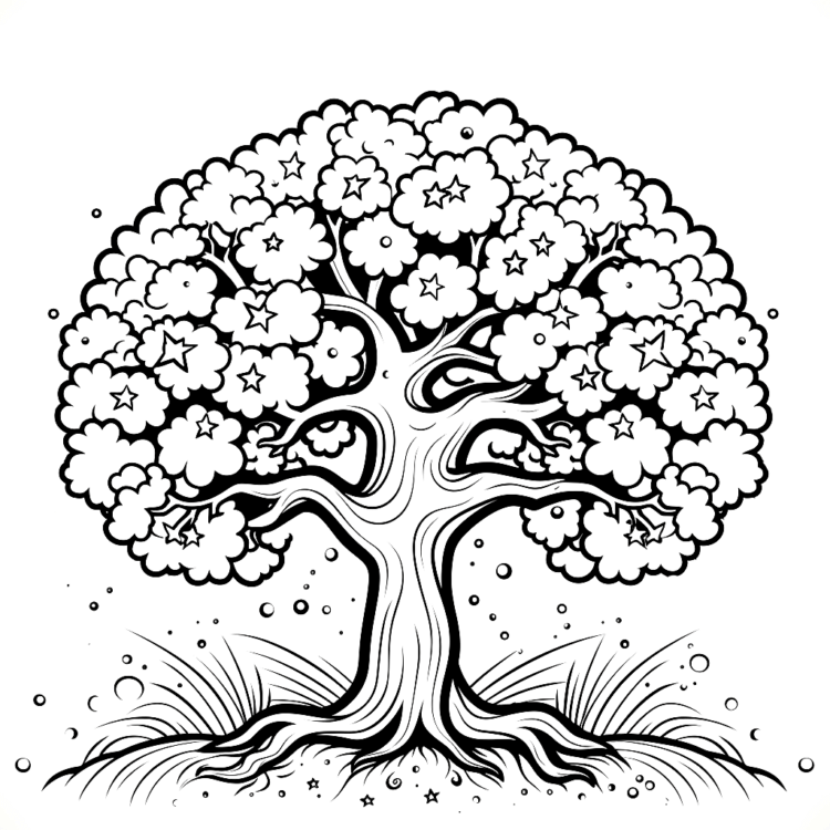 Coloring picture flowers tree