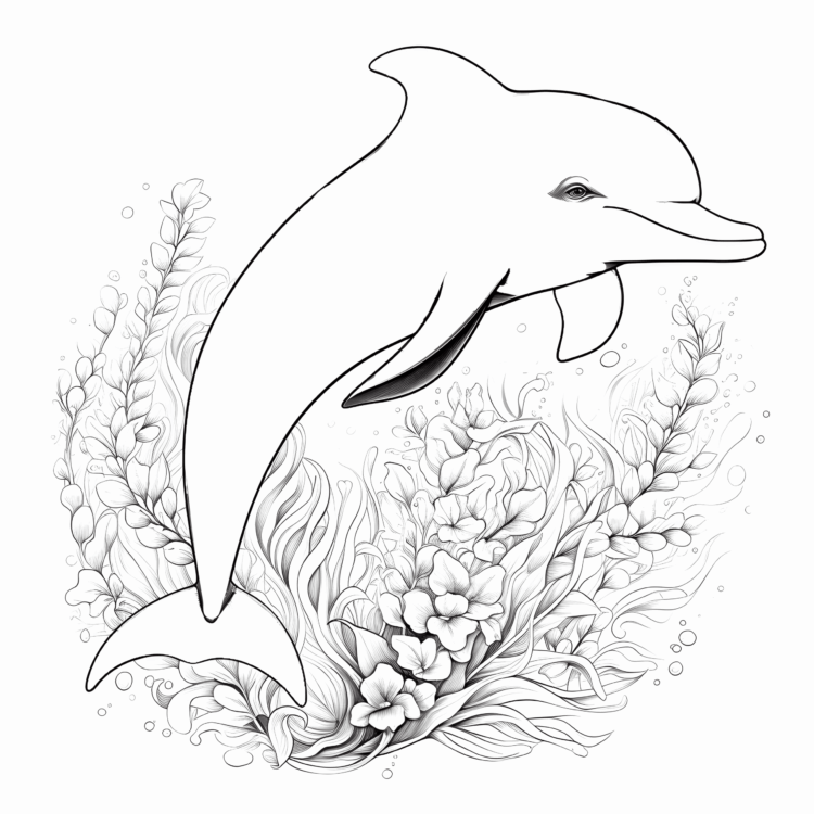 Ausmalbild Blumen und Delfin