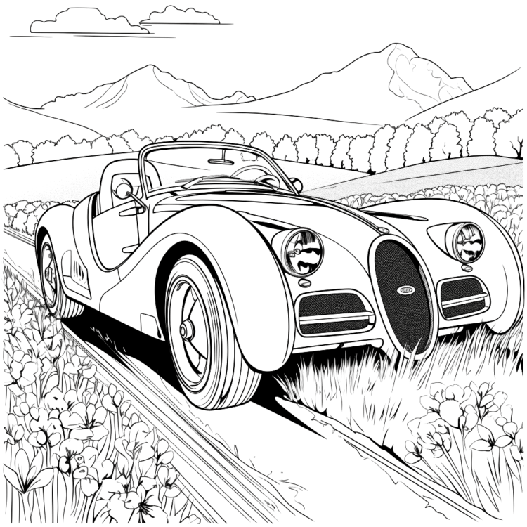 Dibujo para colorear Buggati en la naturaleza