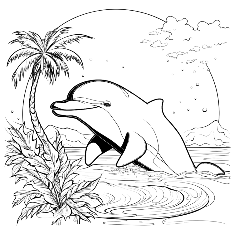 Ausmalbild Delfin am Ufer