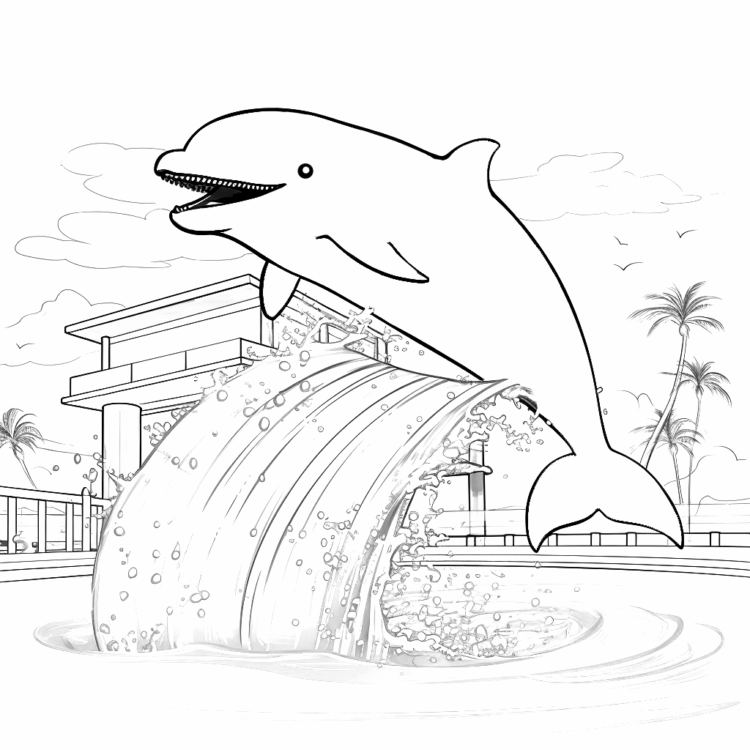 Ausmalbild Delfin in einer Show