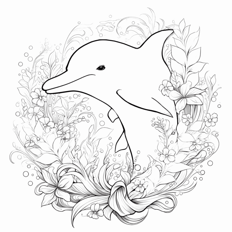 Ausmalbild Delphin in Blümchen