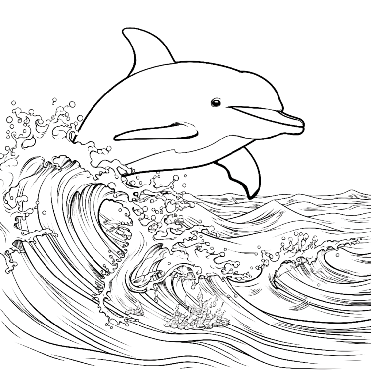 Ausmalbild Delphin in Gewässern
