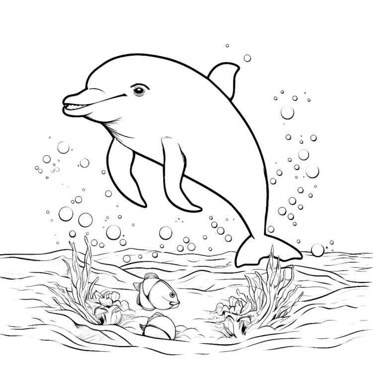 Ausmalbild Delphin und Korallen