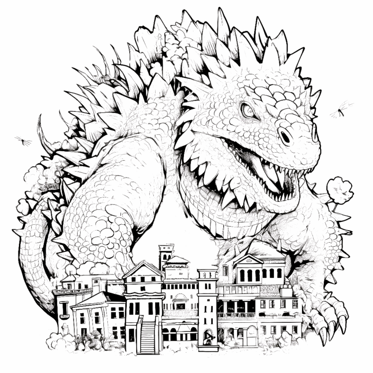 Página para colorear de Godzilla atronador