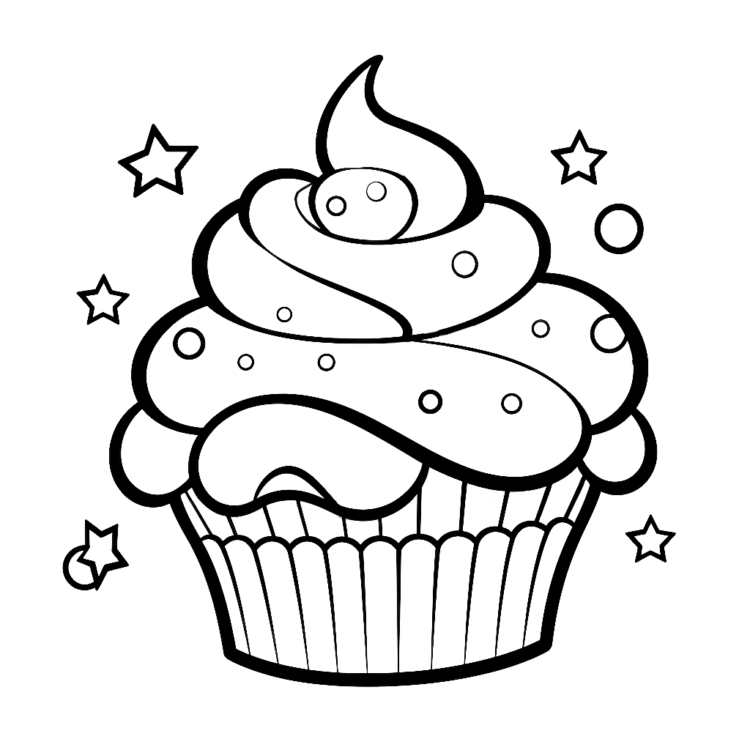 Coloring page Simple cupcake and star