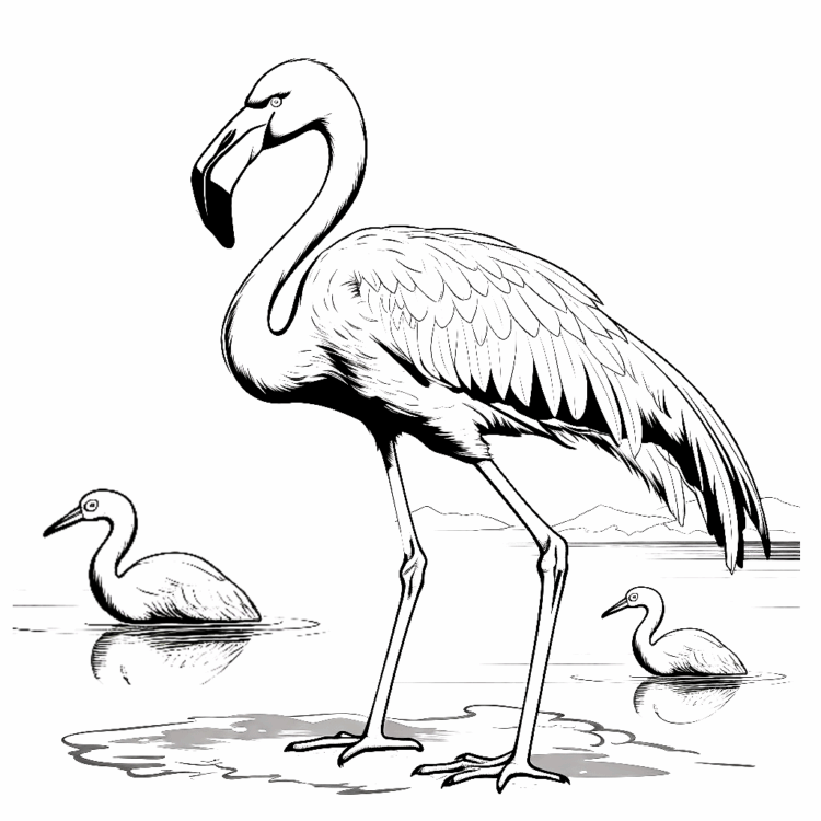 Coloring picture flamingo family