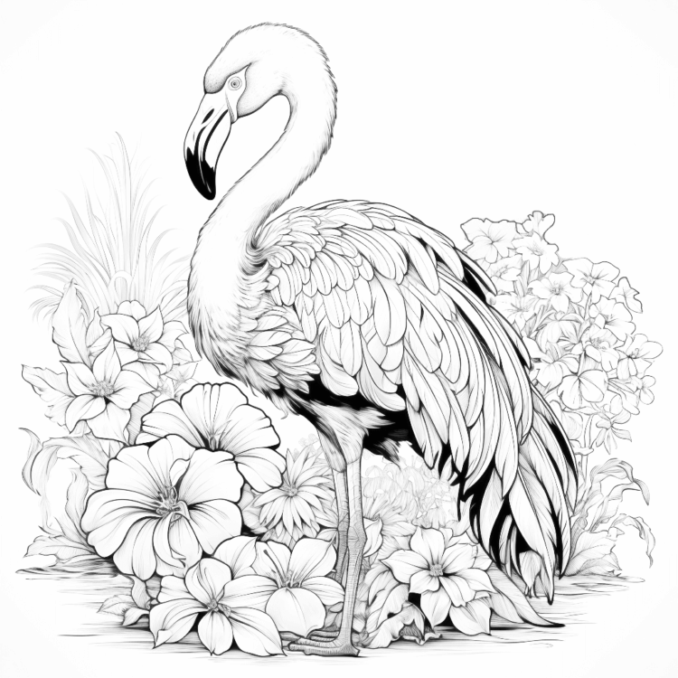 Dibujo para colorear flamenco en el jardín