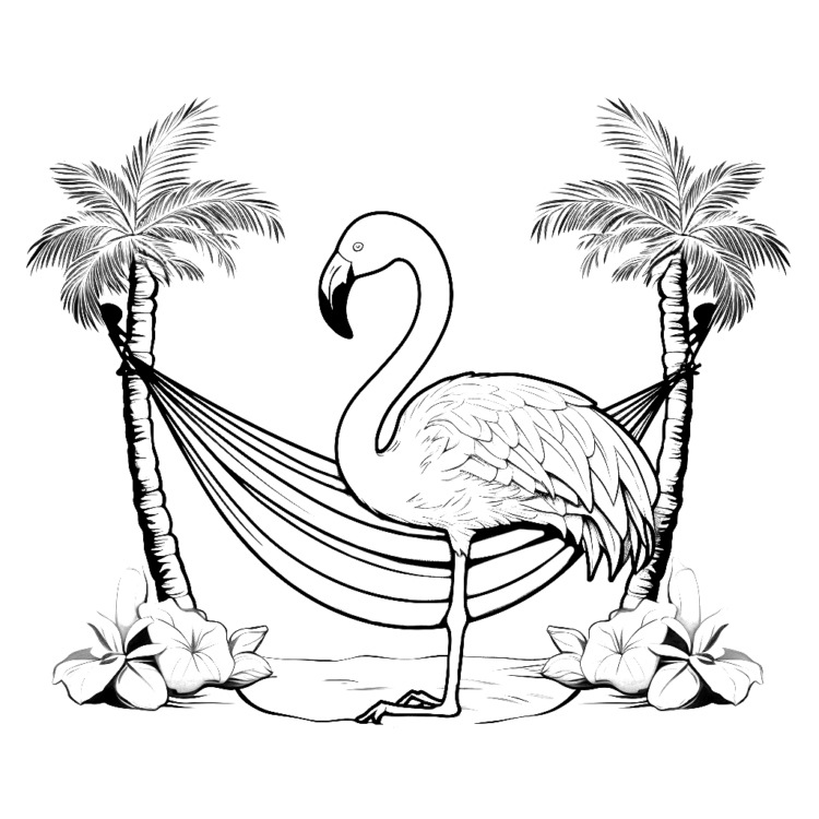 Coloring picture flamingo and trees