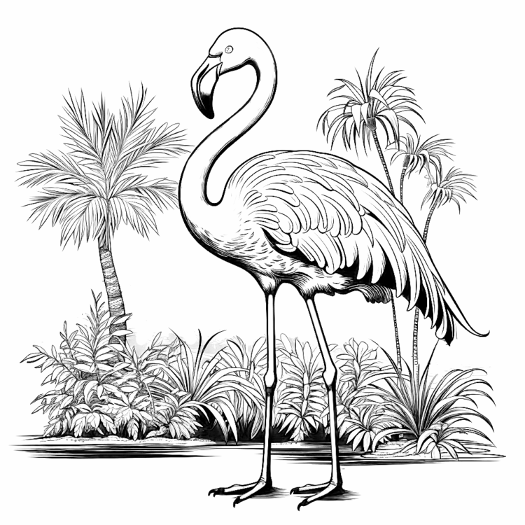 Dibujo para colorear flamenco y naturaleza